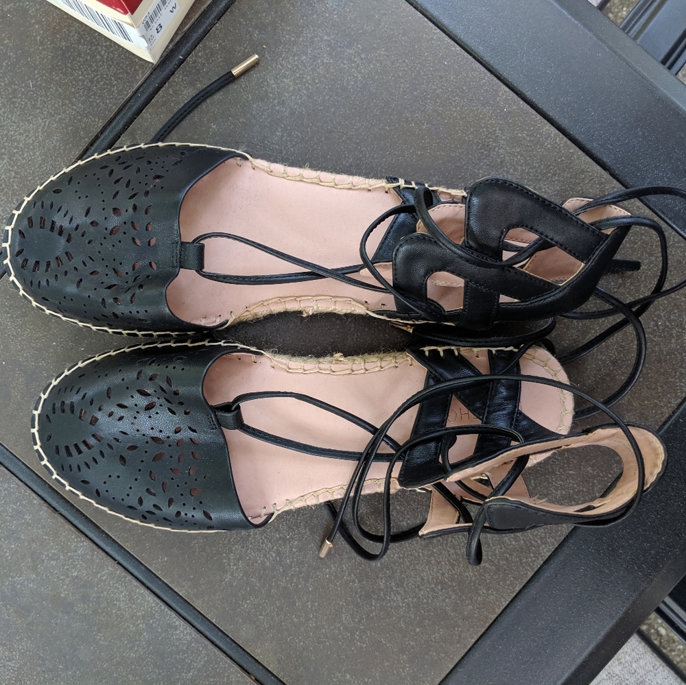 Topshop lace up lasercut leather espadrille sandal